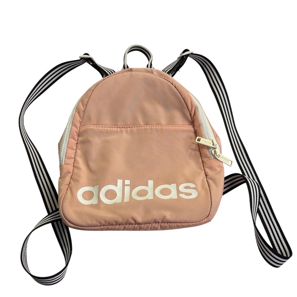 Adidas Linear Mini Backpack Peach Pink Striped Straps Quilted Back Bag
